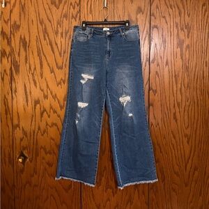 Easel Los Angeles Distressed Wide Leg Jeans L Raw Hem Cropped Denim